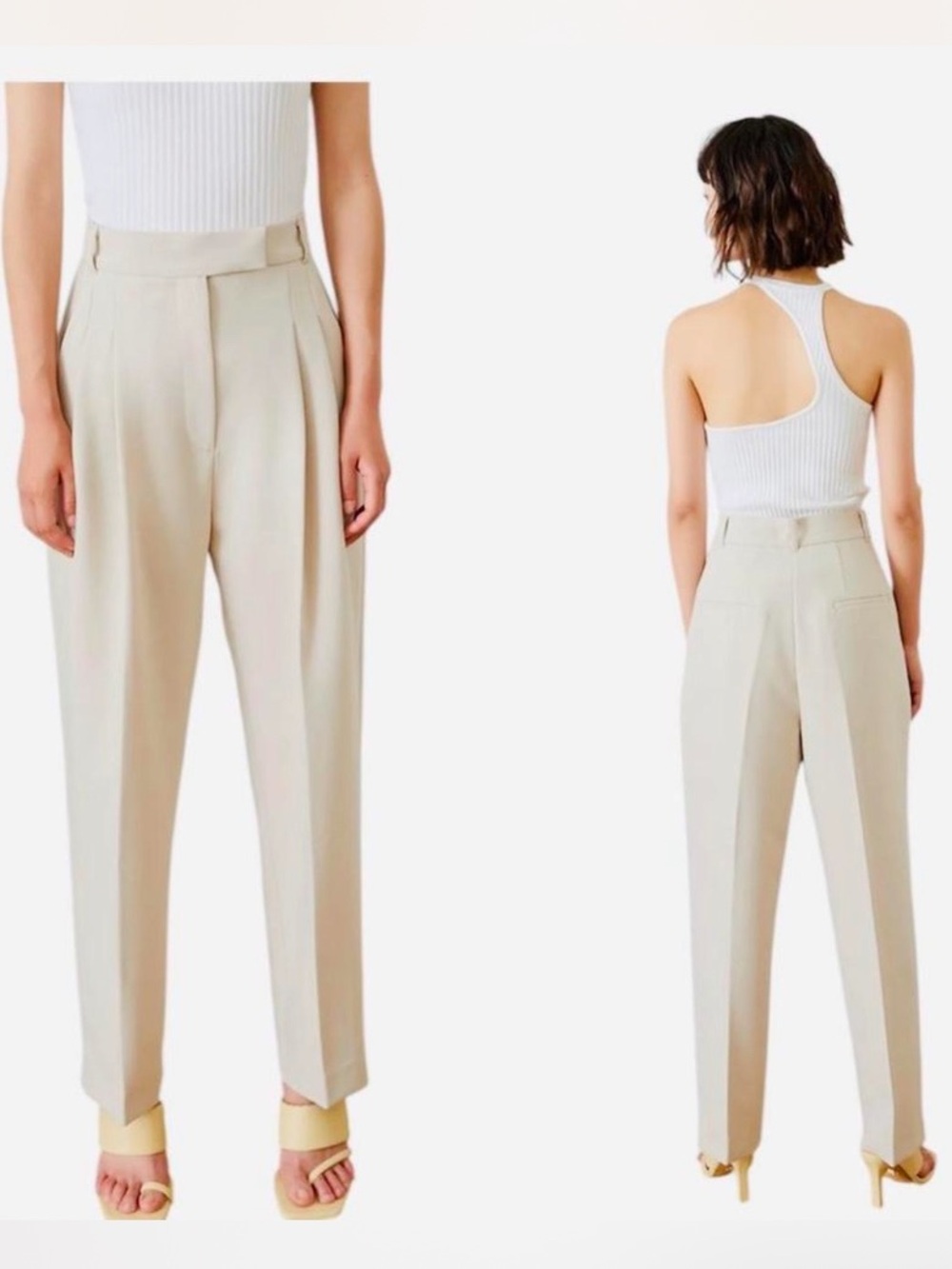 Pixie Market High-Waist Pleated Trousers - Cream